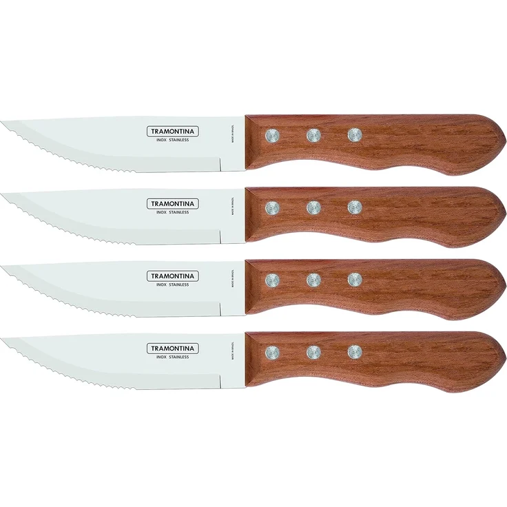 Tramontina Dynamic Steakmesser Jumbo, 4-teiliges Set, rostfreier Edelstahl, Holzgriff, 4 Steakmesser – Bild 1