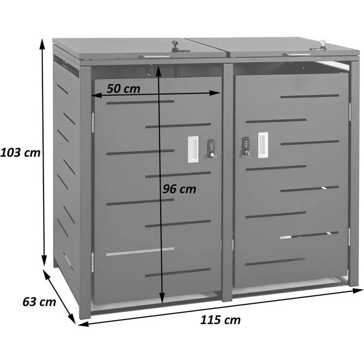 2er-Mülltonnenverkleidung HWC-E83, Mülltonnenbox Mülltonnenabdeckung, erweiterbar 103x115x63cm ~ anthrazit, Stahl 38kg – Bild 3