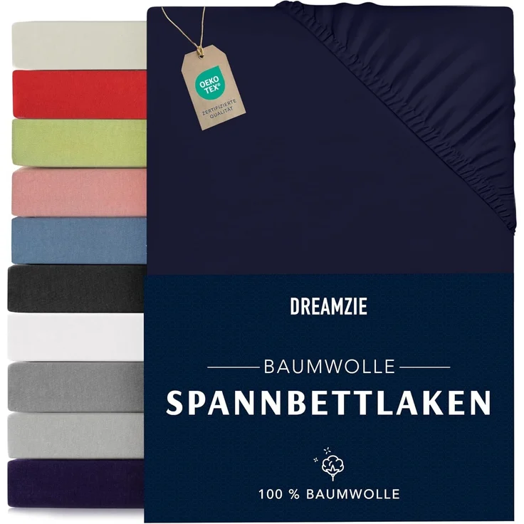 Dreamzie - Spannbettlaken 70x160 cm - Baumwolle Oeko Tex Zertifiziert - Dunkelblau - 100% Jersey Spannbetttuch 70x160 – Bild 1