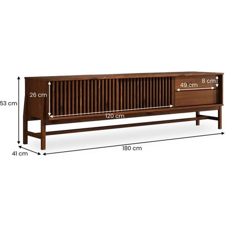 IDIMEX Lowboard ADAMO, Sideboard 180cm aus Massivholz mit Lamellenschiebetüren KastanieFinish – Bild 4