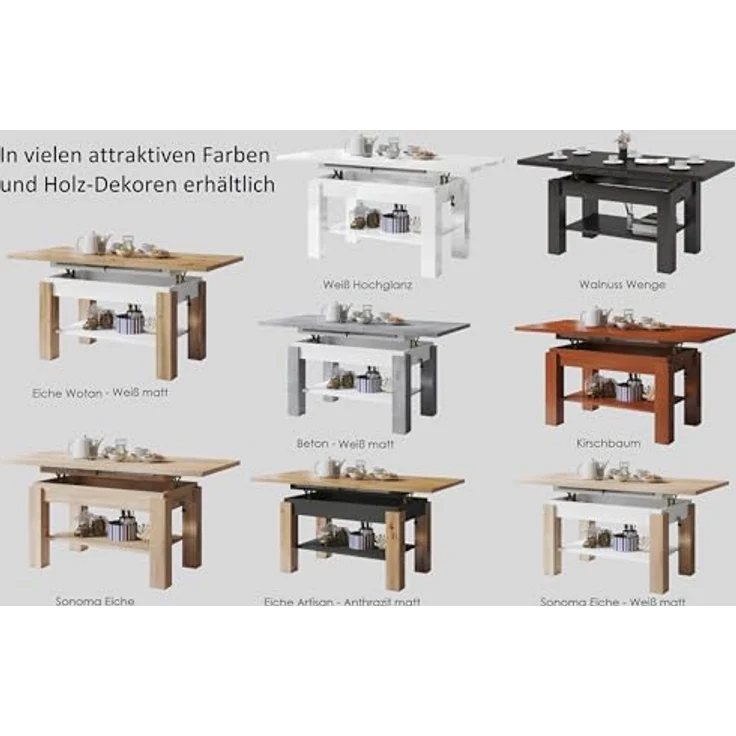 designimpex Couchtisch Couchtisch Astoria Eiche Gold höhenverstellbar ausziehbar Esstisch, Funktionstisch, Wohnzimmertisch, Tisch, Esstisch, Sofatisch – Bild 8