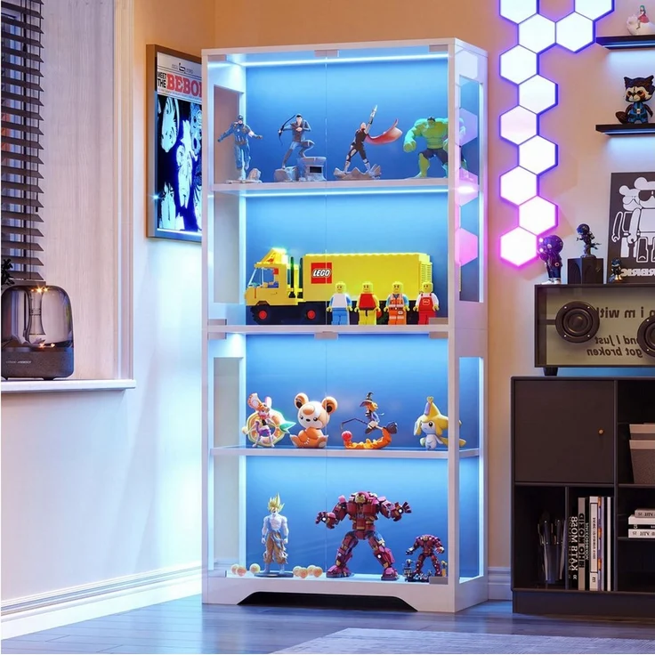 Furnicopia Glasvitrine mit RGB-LED-Beleuchtung Standvitrinen, vitrine Wohnzimmer (165*80*35 cm große multifunktionale Vitrine mit App-/manueller Beleuchtungssteuerung, vier Ebenen mit doppelten Türen und unabhängigen Glasvitrinen sowie einer Gesamtbela... – Bild 1