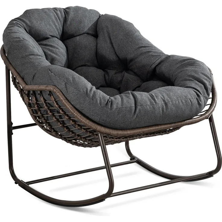 LVHOM Schaukelstuhl mit gepolstertem Kissen, Rattanstuhl mit Stahlrahmen, Lounge Sessel (Großformat B110.5cm x T94.5cm x H80cm,Dicke Kissen,160kg Tragfähigkeit, MEHRE FARBEN MEHRE OPTIONEN! Schaukelsessel umhüllendem Sitzgefühl & hoher Armlehne, 1 St),...