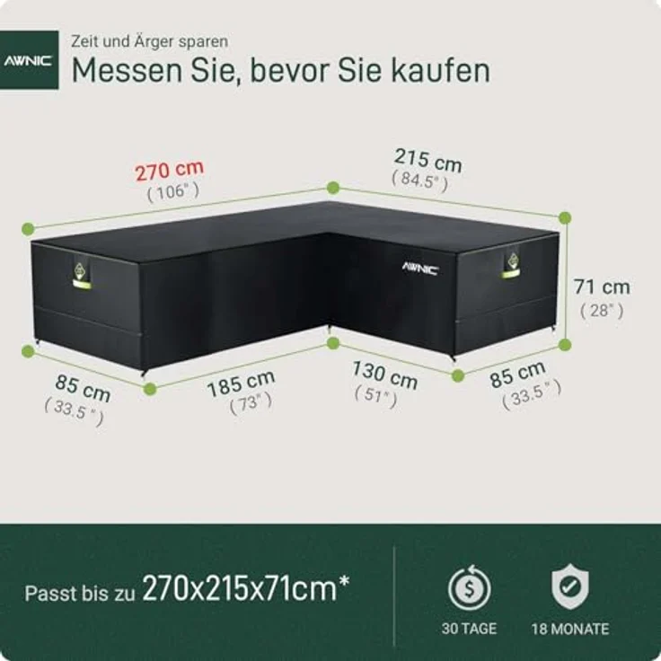AWNIC Garten L geformt Sofa Abdeckung wasserdicht, Terrasse Rattan Ecke Möbel deckt, im Freien L geformt Sektional deckt technischen Stoff AlicanTex 270 (Links) x 215 (rechts) x 71 cm – Bild 3