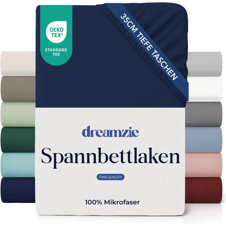 Dreamzie Spannbettlaken 90x200 cm - 35 cm Tiefe Tasche - 100% Mikrofaser Bettlaken - Dunkelblau, Schadstoffgeprüft(Oeko TEX), Bettlaken mit Gummizug