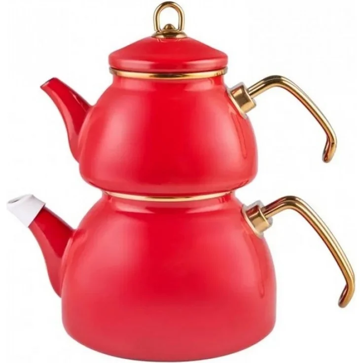 Karaca Teekanne Karaca Retro Emaille-Teekannen-Set, 3.4L, Rot, Induktionsgeeignet – Bild 1