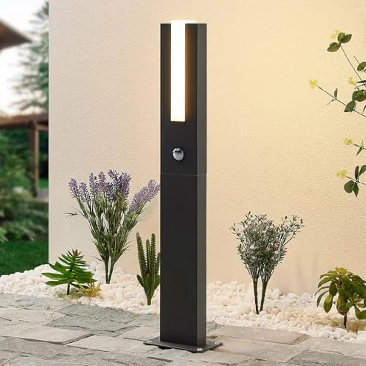 Lucande LED Außenleuchte Virgalia, 1-flammige Wegeleuchte mit Bewegungsmelder, spritzwassergeschützt, schwarz, aus Aluminium – Bild 2