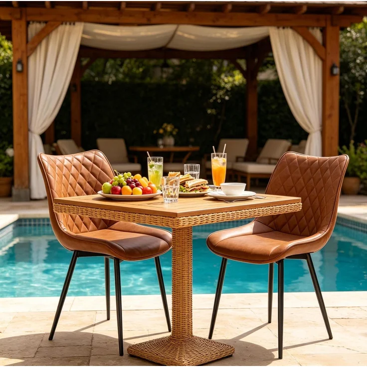 Essstuhl 46x40,5x85,5 cm aus Kunstleder mit ergonomischer Rückenlehne, Metallgestell, 2er-Set – Bild 1