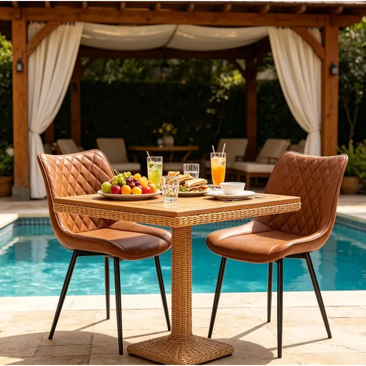 Essstuhl 46x40,5x85,5 cm aus Kunstleder mit ergonomischer Rückenlehne, Metallgestell, 2er-Set