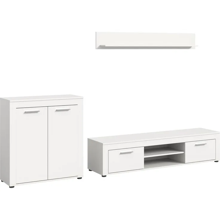 Xonox Wohnwand, Weiß, Holzwerkstoff, elegante wohnkombination 255x159x35 cm für modernes Wohnzimmer