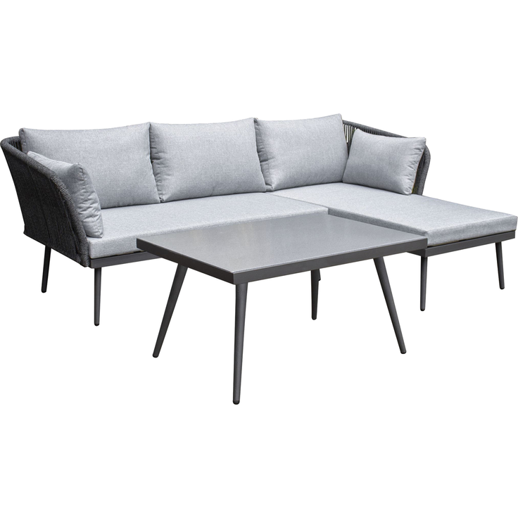 SUNERA Lounge, 3-tlg. inkl. Kissen + Couchtisch, Stahlgestell dunkelgrau