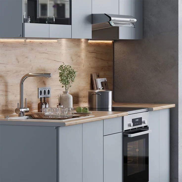 Küchenzeile R-Line Grau 240 cm , AP Eiche Vicco – Bild 5