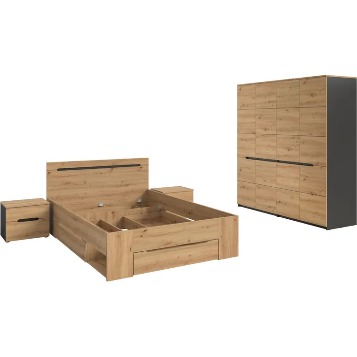 Schlafzimmer-Set in Basalt grau Nachbildung und Artisan Nachbildung
