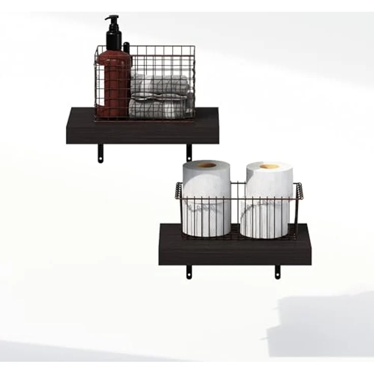 Furinno Tanna Schwebende Wandregale Set mit 2 Stück, 38,1 cm Badezimmer-Wandregal, Wandmontiertes Regal, für Badezimmer-Organizer und Aufbewahrung, Wohnzimmer, Tabak-Eiche – Bild 4