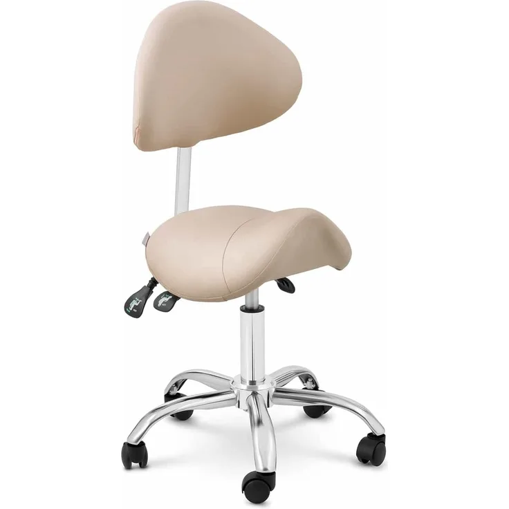 Physa Drehstuhl Sattelstuhl Sattelhocker mit Lehne Rollhocker Creme & Silbern, Creme­far­ben, Silbern