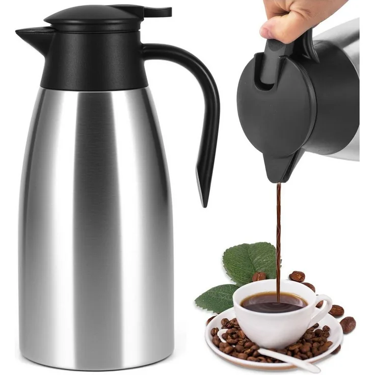 BlingBin Isolierkanne 2,1L Thermoskanne Edelstahl Doppelwandige Vakuumisolierung Kaffeekanne, 2.1 l, (304 Edelstahl Isolierte Isolierkanne, 1-St, Thermoskanne 29 × 13 cm), 24 Stunden Wärmedämmung,für Wasserkocher,Teekannen und Kaffeemaschinen