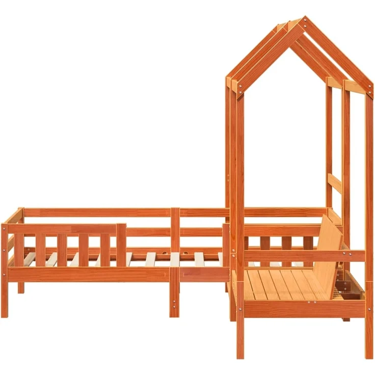 vidaXL Massivholzbett und Bank mit Dach Orange 75x190 cm Kiefernholz 3282185 – Bild 7
