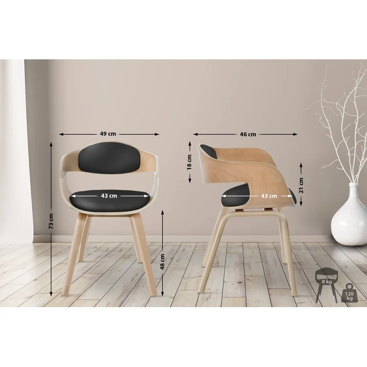 DELUKE® Besucherstuhl LONDON - 73x49x46cm, Natur/Schwarz Kunstleder Holz Gestell Konferenzstuhl Wartezimmerstuhl – Bild 2