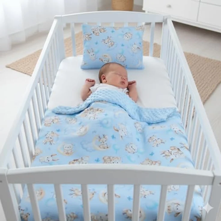 Babydecke BABYLUX Babydecke Krabbeldecke MINKY Kuscheldecke 75x100 cm+KISSEN, BabyLux, K163 Blau + Schnuckis – Bild 3