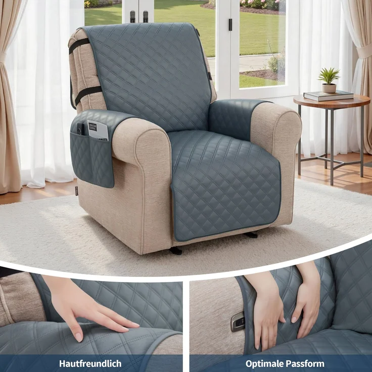M MCombo Sesselschoner für Relaxsessel C1815 (Grau/Samt) – Bild 2