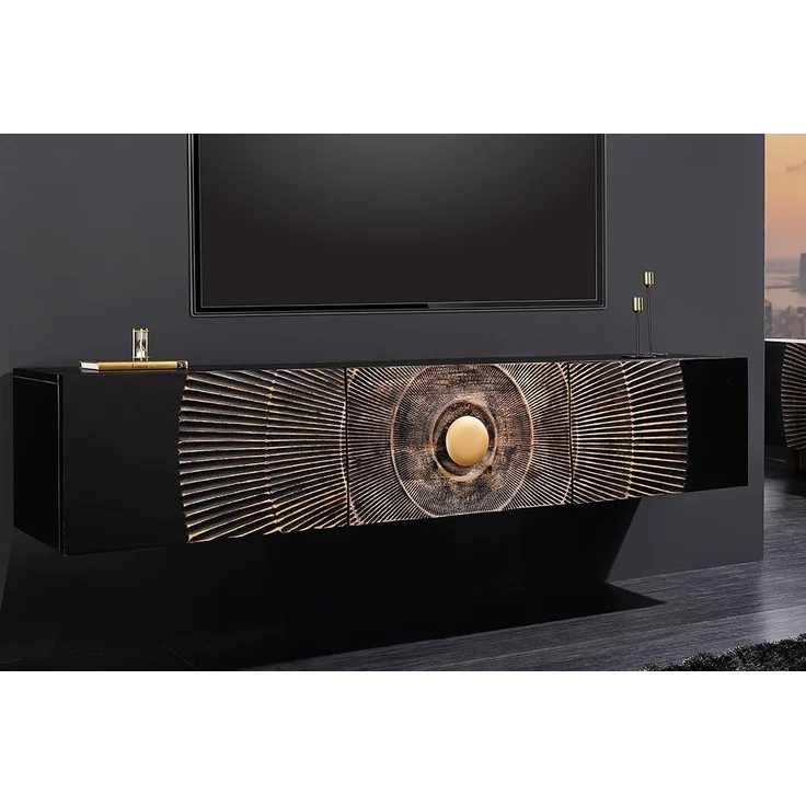 riess-ambiente Lowboard GOLDEN SUNSET 160cm schwarz / gold (Einzelartikel, 1 St), Massivholz · 3D Front · hängend · handmade · TV-Schrank · Design – Bild 2