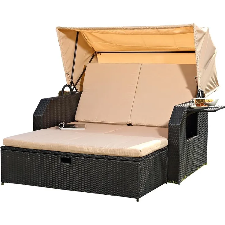 Mucola Strandkorb Strandkorb Sonnenliege Sonnenbett mit Dach aus Polyrattan Relaxliege, BxTxH: 145,00 x 143,00 x 130,00 cm, (Stück), Sonnenschutzdach