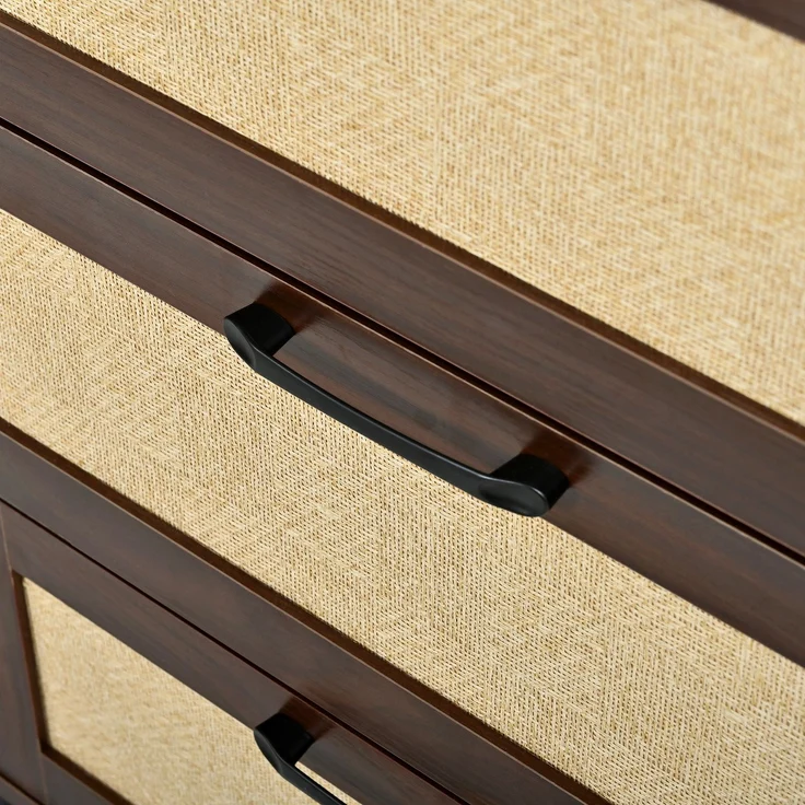 Flieks Sideboard 120 x 40 x 82 cm mit 2 Türen, 3 Schubladen, Geflechtfronten und verstellbaren Einlegeböden, Walnussholzoptik – Bild 8