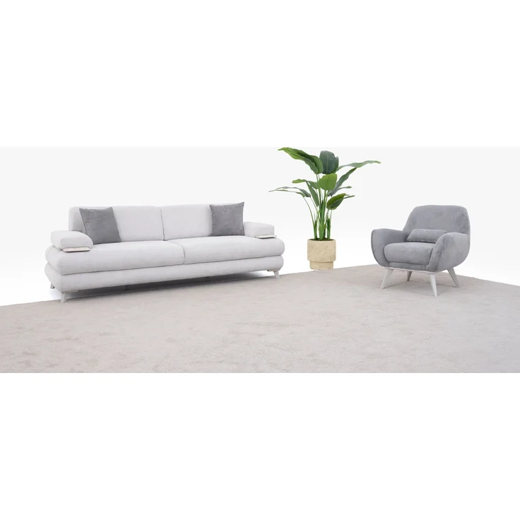 Sitzgruppe/Sofa Set - Wohnzimmergarnitur "Vanda" 3+3+1-Grau/Weiß – Bild 2