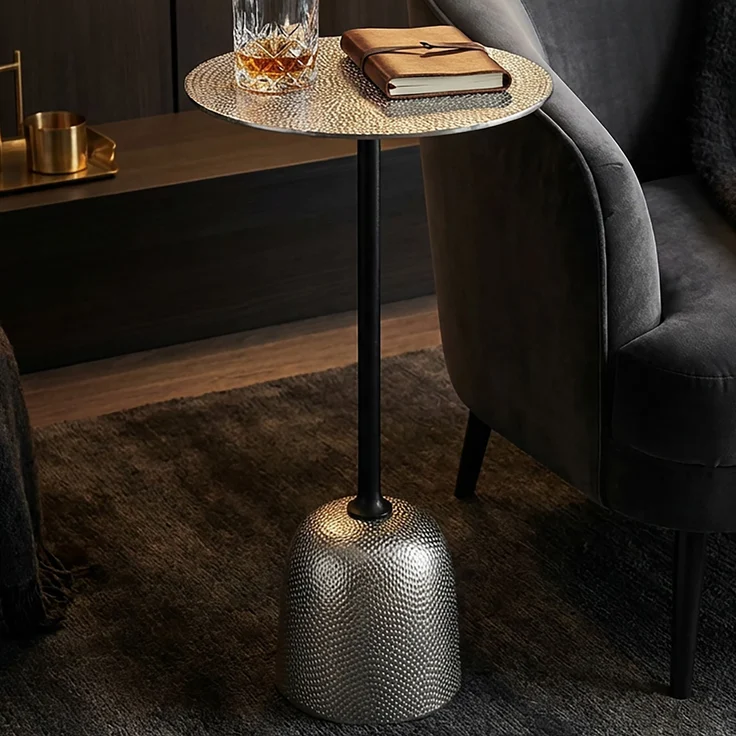 FineBuy Beistelltisch Aluminium 29cm - Kleiner runder Anstelltisch aus Metall silber - Design Wohnzimmertisch - Dekotisch - Couchtisch - Metalltisch Handmade pflegeleicht – Bild 1
