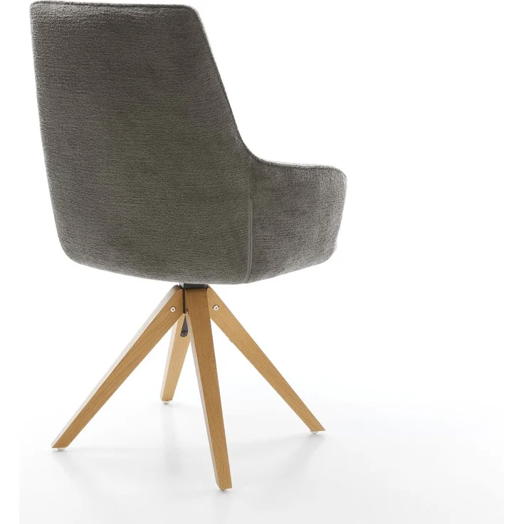 Drehstuhl Zelia-Flex mit Armlehnen Bouclé Soft Schlamm Holzgestell kantig Natur 180° drehbar Taschenfederkern – Bild 5