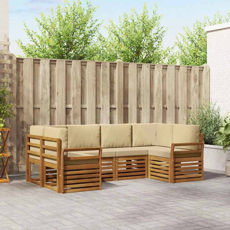 vidaXL Outdoor-Sofagarnitur 6 stk. 6-Sitzer Natur und Beige 3375373 – Bild 1