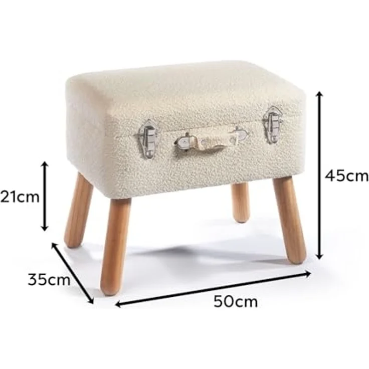 Kobolo Sitzhocker Kofferhocker Polsterhocker aus Textil in weiß (1 Stück) – Bild 3