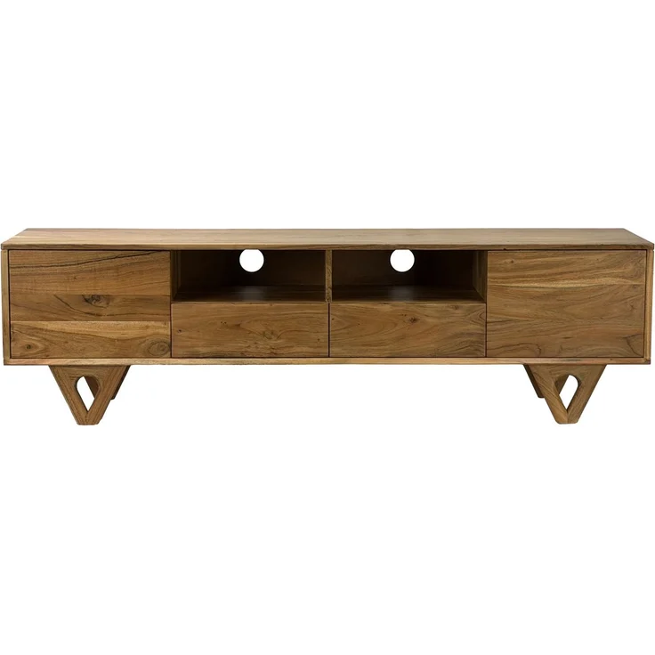FINEBUY Lowboard FB114300 TV Board Massivholz 160cm Fernsehunterschrank Fernsehkommode (Natürliche Holzstruktur mit warmer Ausstrahlung), Clevere Aufteilung für Technik und Zubehör – Bild 6
