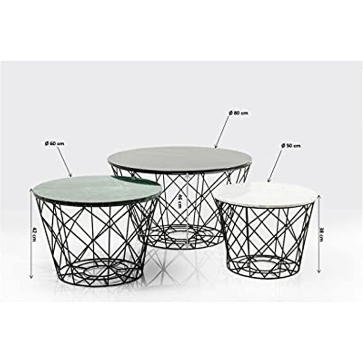 Kare Design East Cost (3/Set), Schwarz/Weiß/Grün, Wohnzimmertisch, Beistelltisch, Stahl Gestell, Marmor Tischplatte, 46 x 80 x 80 cm (H/B/T) – Bild 3