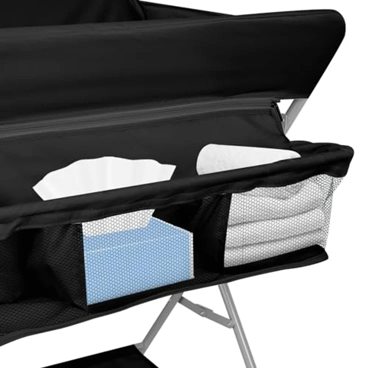 Baby Klappbarer Wickeltisch，Mobiler Wickeltisch mit Rollen und Wickelauflage,Wasserdicht und Höhenverstellbar，Baby Wickelkombi mit Ablagefächern-80 * 58 * 90 cm-schwarz – Bild 9