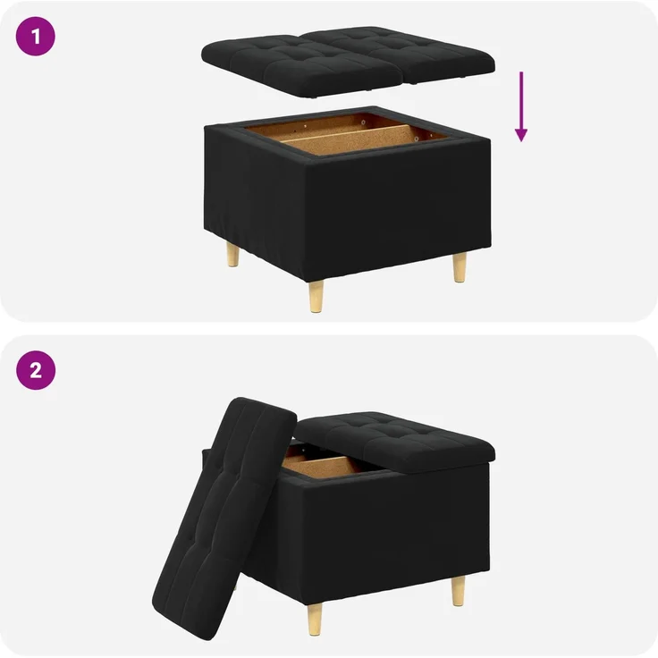 vidaXL Ottoman mit Stauraum Schwarz 60 x 60 x 45 cm Samt 876829 – Bild 9
