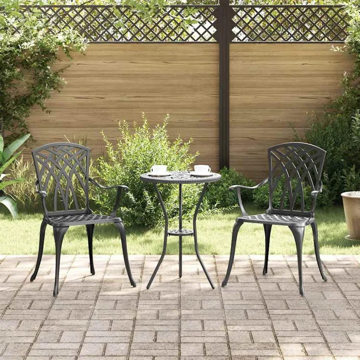 2er Set Gartenstuhl, Balkonstuhl Schwarz 53 x 51 x 88,5 cm Aluminium