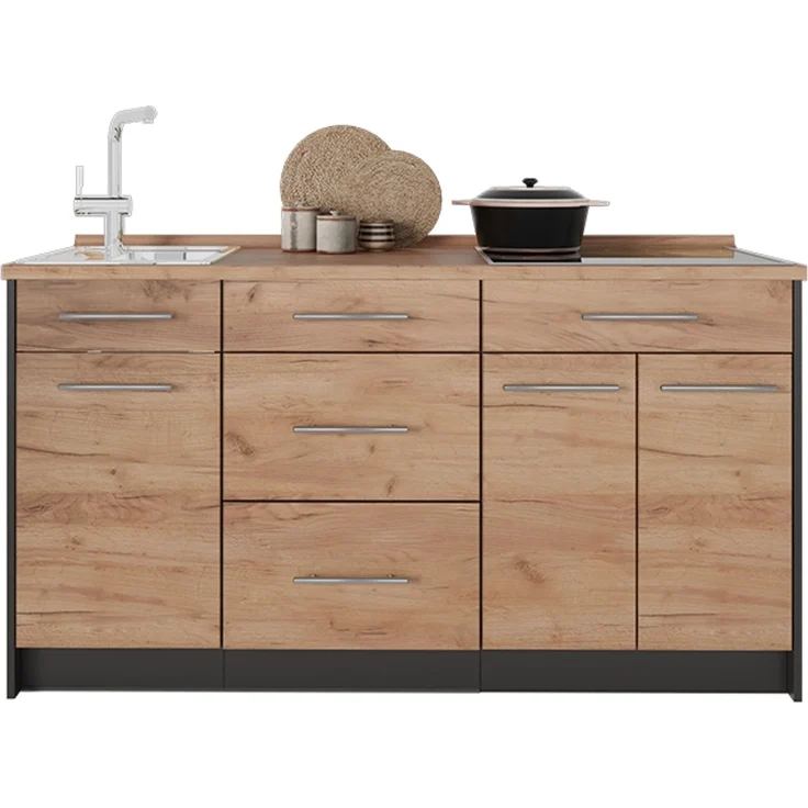 Küchenblock Fame-Line Goldkraft Eiche/Anthrazit 150 cm, AP Anthrazit Vicco – Bild 4