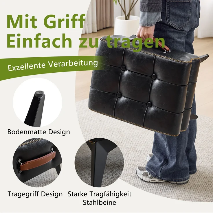 Hocker H 30 x T 43 x B 33 cm, schwarzes Kunstleder mit Stahlbeinen, 1 Stück – Bild 7