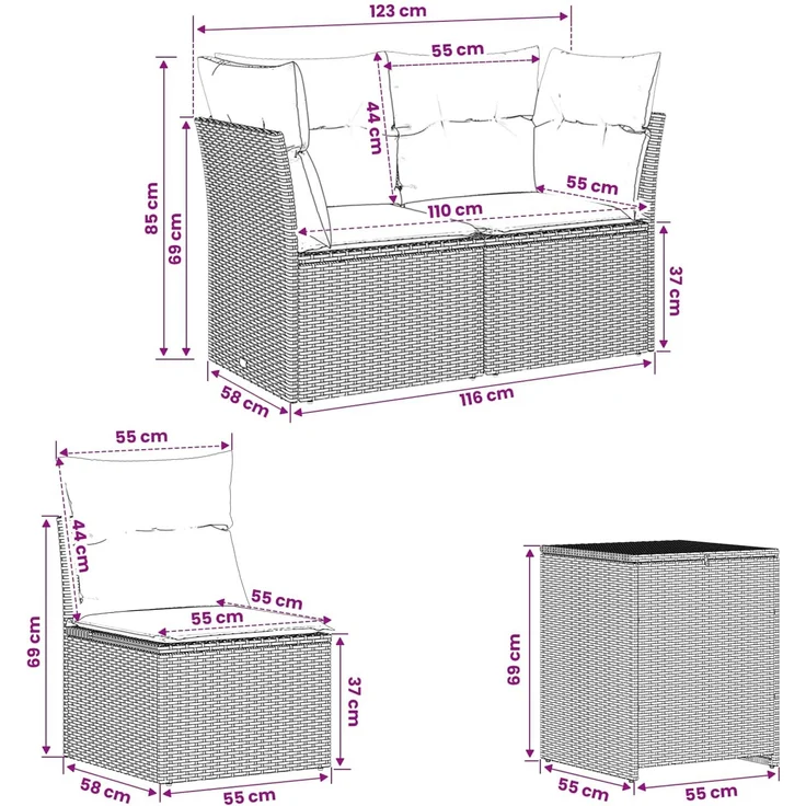 vidaXL Sofa Set 5 stk. Grau und Marineblau 179 x 179 x 85 cm 3447839 – Bild 10