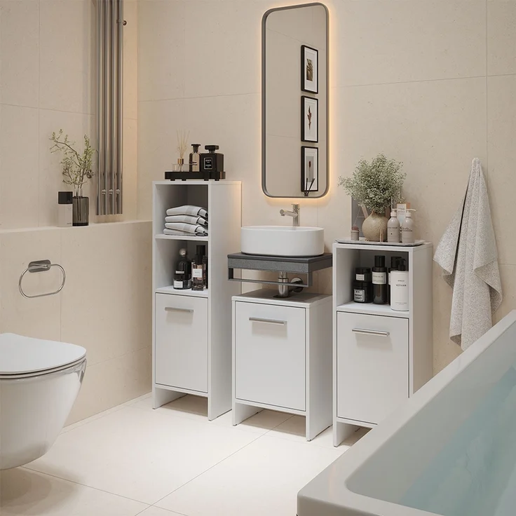 Waschbeckenunterschrank Karli Weiß 38.2x57 cm mit der Tür Vicco – Bild 6