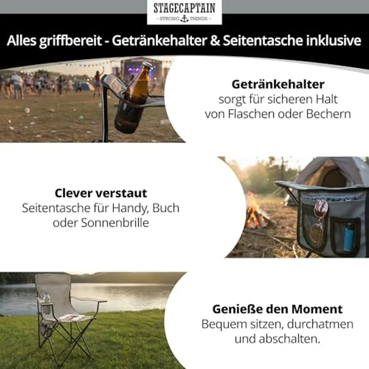 Stagecaptain Campingstuhl "Chiller" Campingsessel mit Getränkehalter in der Armlehne (4 St), Gartenstuhl faltbar, Anglersessel, Faltstuhl, Strandstuhl inkl. Tasche – Bild 4
