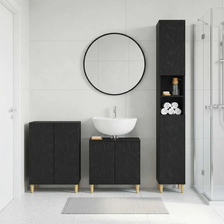 vidaXL 3-teiliges Badezimmer-Schranksystem DELFT Schwarz Holzwerkstoff 3417460