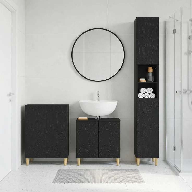 vidaXL 3-teiliges Badezimmer-Schranksystem DELFT Schwarz Holzwerkstoff 3417460 – Bild 1
