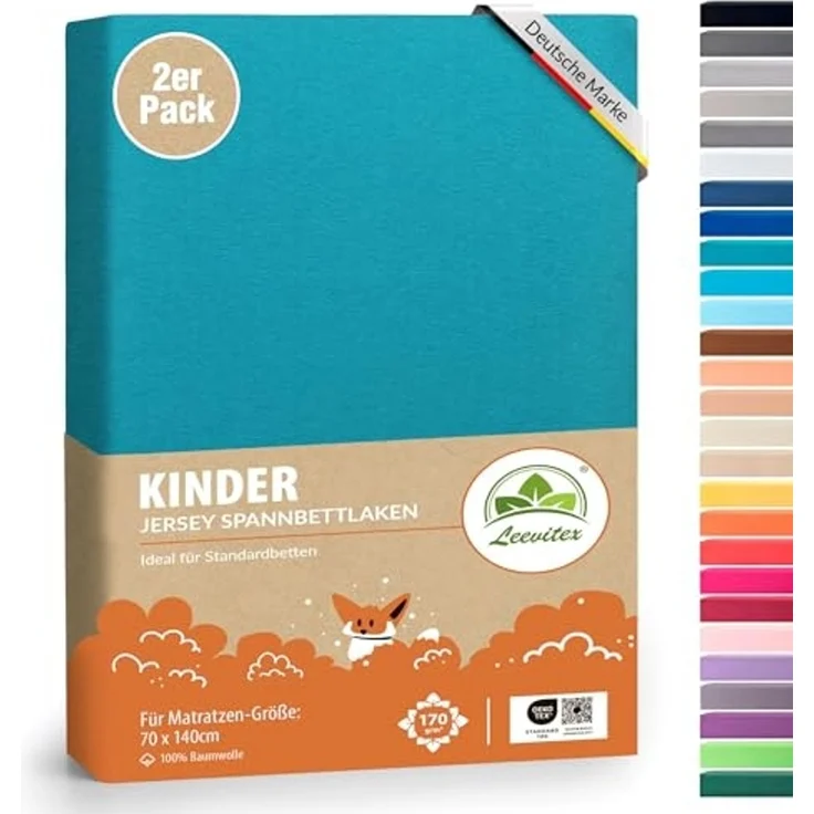 leevitex® Spannbettlaken Spannbettlaken Kinder Spannbettlaken Premium 170 g/m², Gummizug: Rundumgummizug, (2 Stück), schwer & blickdicht, 100% Baumwolle, 70 x 140 cm – Bild 1