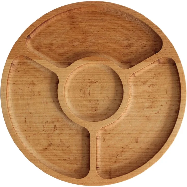 Ø28cm Servierplatte aus natürlichem Holz mit 4 geteilten Fächern, Servierteller von Vorspeisen, Käse und Snacks, Holzplatte Cheeseboard für Fleisch und Käse, Käseplatte, Cheese Board – Bild 1