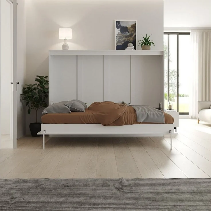 SMARTBett Schrankbett Wandklappbett 100/ 140/ 160x200 cm Weiß mit Gasdruckfedern, zwei Klickgurte – Bild 3