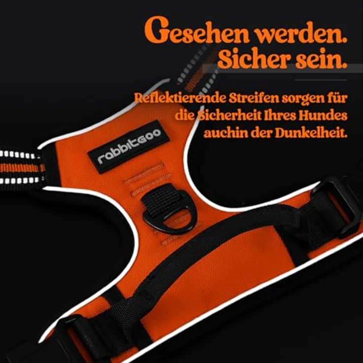 rabbitgoo Hundegeschirr Mittelgroße Hunde Anti Zug mit Griff, S, Orange | No Pull & Individuell Anpassbar, Atmungsaktiv Gepolstert, 2 D-Ringe, Schnellverschlüsse, Reflektierend für Gassi & Training – Bild 8