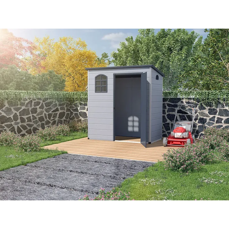 Vente-unique - NERIO Gartenhaus Harz GrauGrau - B 97 cm x H 175 cm x L 180 cm – Bild 3