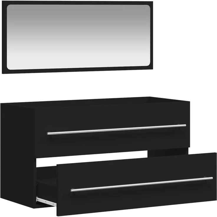 vidaXL Badschrank mit Spiegel Schwarz Holzwerkstoff 833880 – Bild 3